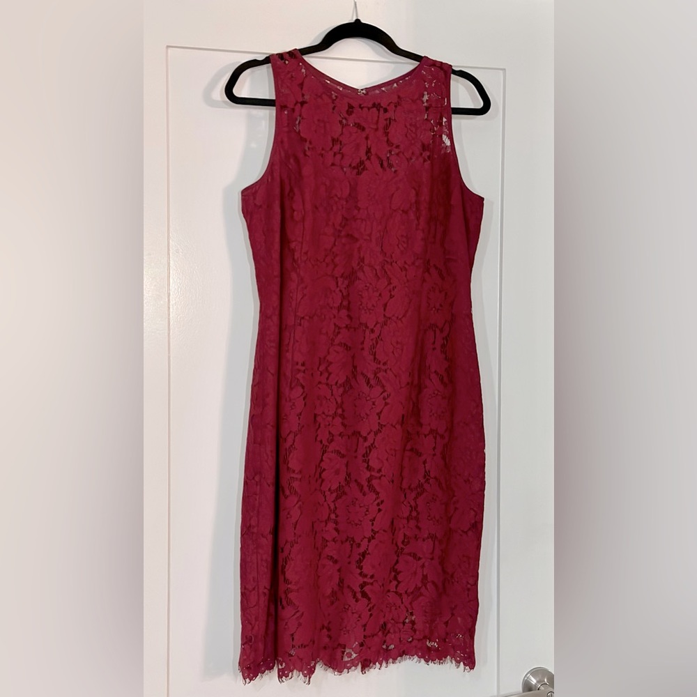 WHBM Dark Cherry Red Lace Sheath Dress NWOT - Classic and Feminine with Slip